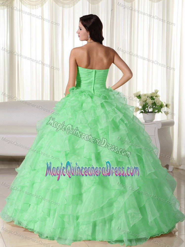 Lovely Apple Green Sweetheart Long Sweet 16 Dress with Ruffles in Utica