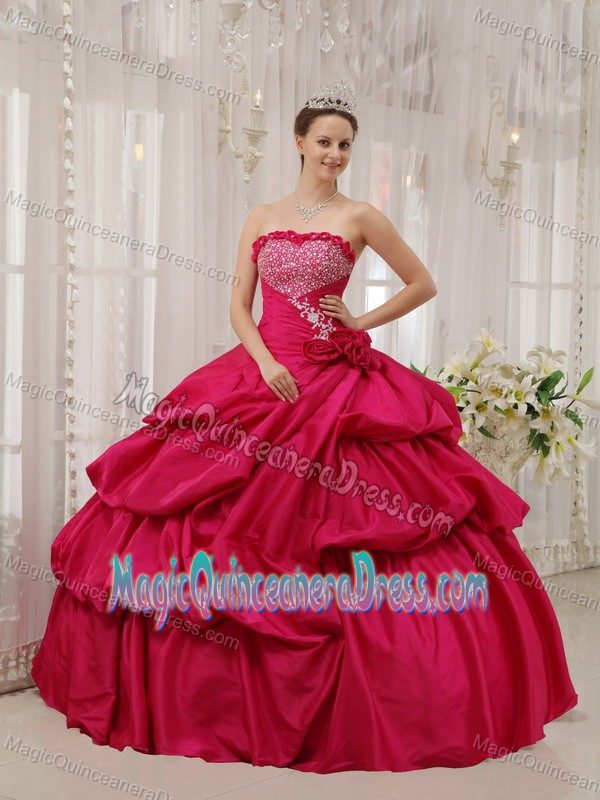Red Strapless Jewelry and Pick Ups Decorated Quinces Dresses near Seattle