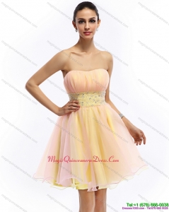 2015 Discount Strapless Multi Color Dama Dress with Beading and Ruching