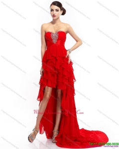 New Arrival High Low Ruffled Layers Beading Red Dama Dresses for 2015