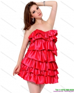 New Arrival 2015 Red Mini Length Dama Dresses with Ruffled Layers