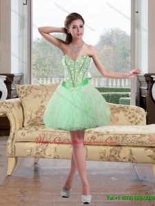 2015 Discount Beading and Ruffles Dama Dress in Apple Green
