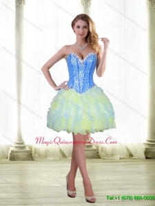 Discount 2015 Beading and Ruffles Short Dama Dress with Sweetheart