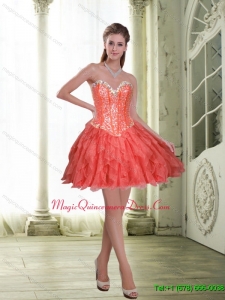 Discount Short Beading and Ruffles Coral Red Dama Dress for 2015