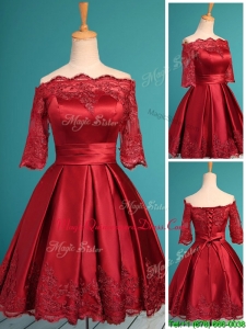 Romantic Off the Shoulder Half Sleeves Dama Dresses with Lace and Belt