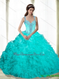 Fashionable Beading and Ruffles 2015 Quinceanera Gowns in Aqua Blue