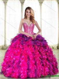 Fashionable Multi Color Sweetheart 2015 Quinceanera Gowns with Beading and Ruffles