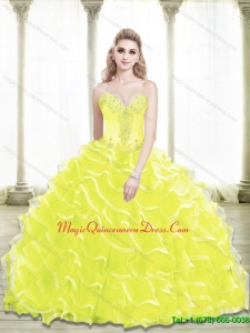 Luxury Sweetheart Beading and Ruffled Layers Yellow Quinceanera Dresses