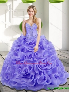 Romantic Beading and Rolling Flowers 2015 Sweet 15 Quinceanera Dresses in Lavender