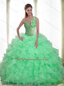 Romantic Beading and Ruffles Apple Green 2015 Quinceanera Dresses with Sweetheart