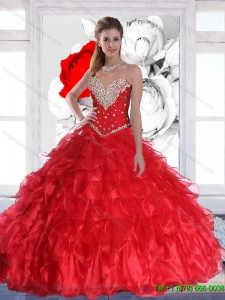New Arrival 2015 Red Custom Made Quinceanera Dress with Ruffles and Beading