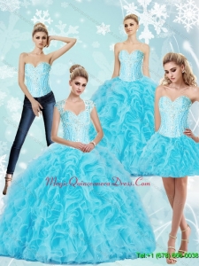 Luxurious Sweetheart Baby Blue Quinceanera Dresses with Beading and Ruffles