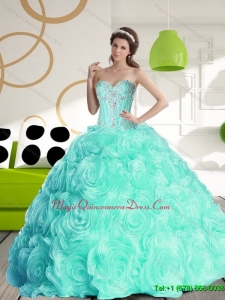 Puffy 2015 Sweetheart Quinceanera Dresses with Beading and Rolling Flowers