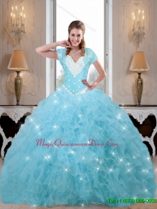Puffy Beaded and Ruffles Quinceanera Dresses in Baby Blue