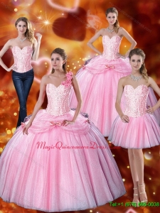 Romantic 2015 Sweetheart Bowknot Quinceanera Dresses with Beading in Pink