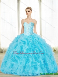 Romantic Baby Blue Sweetheart Quinceanera Dresses with Beading and Ruffles