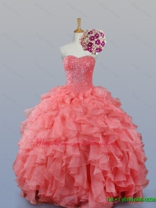 Custom Made Beading and Ruffles Sweetheart Quinceanera Dresses for 2015 for Winter