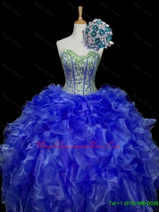 Custom Made Sweetheart Blue Quinceanera Dresses with Sequins and Ruffles for 2015 for Winter