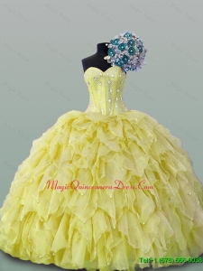 2015 Custom Made Quinceanera Dresses with Beading and Ruffles for Fall