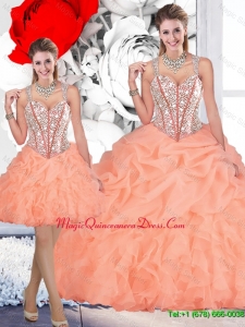 2015 Perfect Straps Orange Detachable Quinceanera Dresses with Beading
