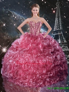 Flirting Ball Gown Coral Red Sweet 16 Dresses with Ruffles and Beading