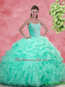 2016 Summer Luxurious Apple Green Quinceanera Gowns with Beading and Ruffles