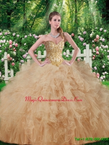 Elegant Beaded and Ruffles Sweetheart Quinceanera Dresses for 2016 Spring