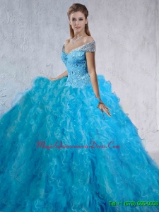 2016 Summer Fashionable Beaded and Laced Quinceanera Gowns with Brush Train