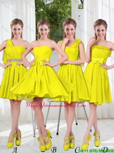 2016 Summer Simple One Shoulder Dama Dresses in Yellow Green
