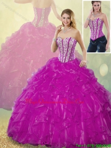 Latest Luxury Ball Gown Fuchsia Quinceanera Dresses with Beading