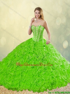Classic Brush Train Quinceanera Dresses with Rolling Flowers for 2016