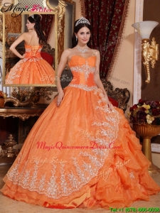 2016 Gorgeous Orange Red Ball Gown Floor Length Quinceanera Dresses
