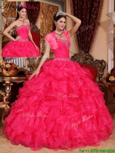 Fashionable Beading Coral Red Discount Quinceanera Gowns with Sweetheart
