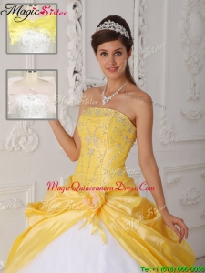 Fashionable Strapless Quinceanera Gowns with Appliques for 2016