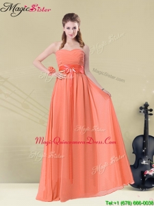 New Arrival Empire Sweetheart Dama Dresses with Ruching and Belt for Fall