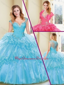 2016 Fashionable Beading and Ruffles Quinceanera Dresses in Aqua Blue
