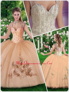 New Style Straps Champange Quinceanera Dresses with Beading and Appliques