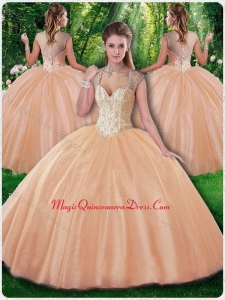 Beautiful Ball Gown Beading Champagne Sweet 16 Dresses for Fall