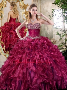 New Style Burgundy Quinceanera Dresses with Beading and Ruffles