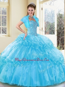 Formal Ball Gown Aqua Blue Quinceanera Dresses with Beading and Ruffled Layers