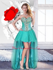 2016 Exclusive Beaded Turquoise Dama Dresses with High Low