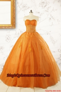 2015 Princess Orange Quinceanera Dresses with Appliques