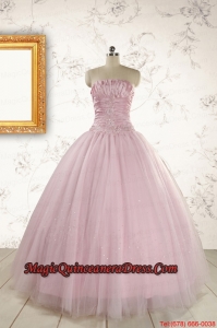 2015 Light Pink Strapless Simple Sweet 16 Dresses with Appliques