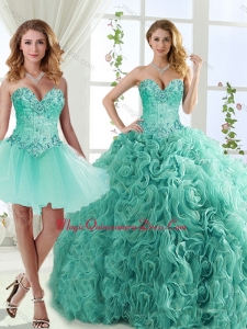 Feminine Visible Boning Beaded Detachable Sweet 15 Quinceanera Gowns in Rolling Flowers