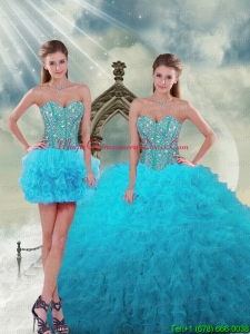 2015 Spring Detachable and Fashionable Beading and Ruffles Turquoise Dresses For Quince