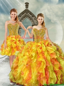 2015 Detachable and Romantic Yellow and Orange Sweet 16 Dresses with Beading and Ruffles