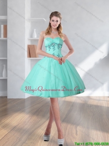 2015 Spring Turquoise Sweetheart Dama Dresses with Appliques