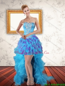 Affordable 2015 Sweetheart High Low Ruffles Dama Dresses in Multi Color