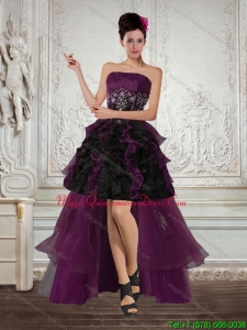Affordable High Low Multi Color Strapless Dama Dresses with Ruffles and Appliques