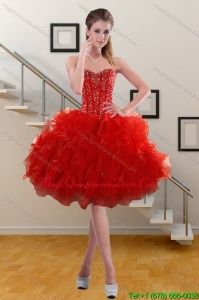 2015 Affordable Sweetheart Red Dama Dresses with Beading